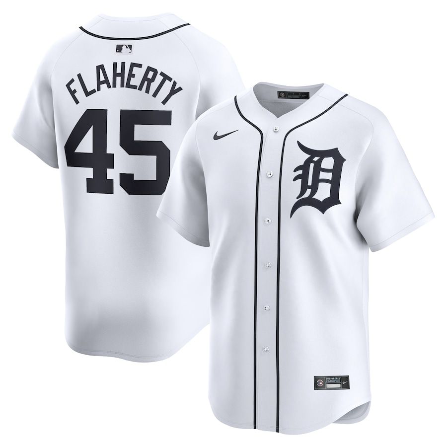 Men Detroit Tigers 45 Jack Flaherty Nike White Home Limited Player MLB Jersey